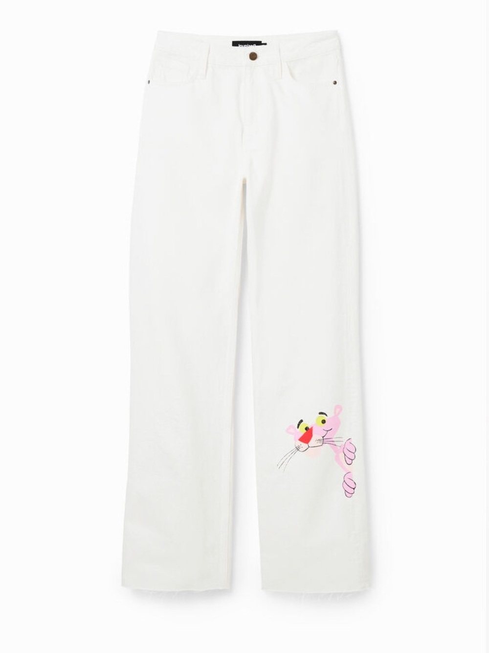 Desigual Wide Leg Pink Panther Raw Hem Jeans Size EU 44